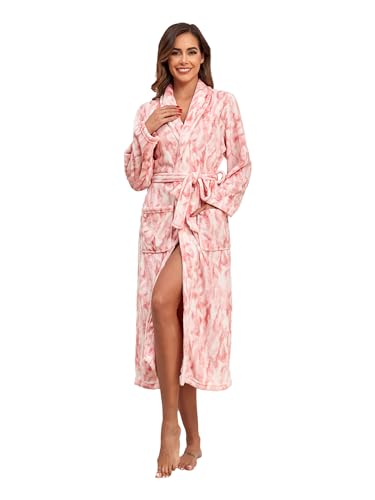Image of RONGTAI Womens Bathrobe Ladies Fleece Plush Warm Long Robes Fleece Nightgown Sleepwear