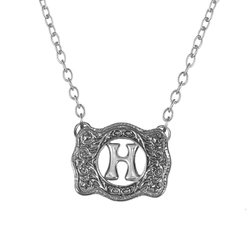 Belt Buckle Necklace Western Style Initial Letter Pendant Necklace, Decorative Belt Buckle Frame Design