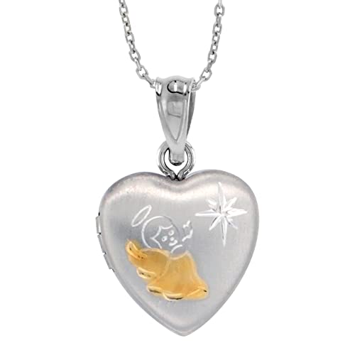 Very Tiny 1/2 Inch Sterling Silver Angel Locket For Women Heart Shape Two Tone No Chain #TOP3