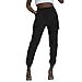 Women's Cargo Picket Detail Casual Stretch Fit Combat Trousers Pants (L-XL, Black)