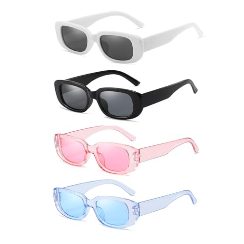 DHWEKU Gafas de Sol Mujer Polarizadas Cuadradas Gafas de Moda 4 Piezas Protección UV400 Gafas Retro de Conducir