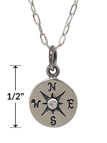 Sterling Silver Compass with Genuine Diamond Charm Necklace, 18\"