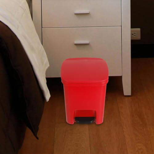 Caneca de basura roja con pedal y tapa para cocina 10L miniatura 6