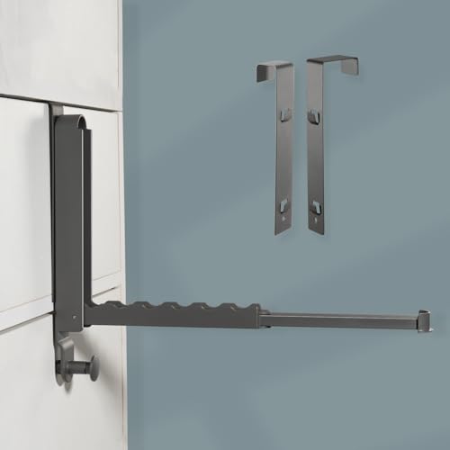 TASEVO Over The Door Drying Rack for Clothes - 2 Brackets for Different Door Thickness - All Metal Fold Away Clothes Rails (Space Grey)