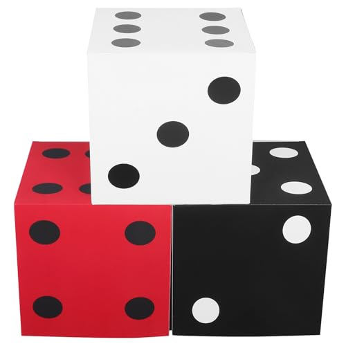 LOGOFUN 3PCS Jumbo Vegas Style Dice Table Decorations Casino Theme Party Supplies for Birthday Prom Graduation Game Night Supplies - 28cm Colorful