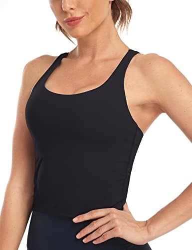 HeyNuts Hawthorn Athletic Racerback Sports Bras for Women, Built in Bra Longline Yoga Bras Workout Cropped Tops with Removable Pads Black M