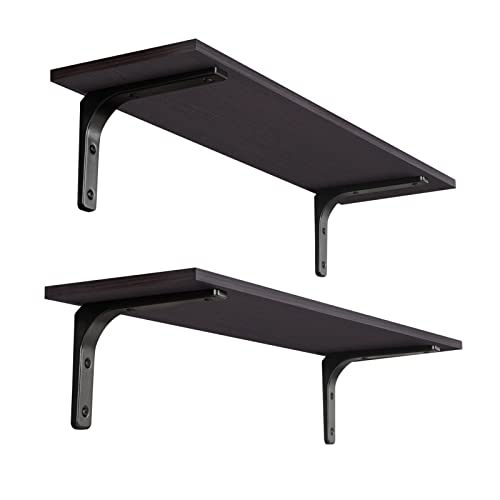 Dinzi Lvj Long Wall Shelves, 31.5 Inch Wall Mounted Shelves Set Of 2, Easy-To-Install, Wall Storage Ledges With Sturdy Metal Brackets For Living Room, Bathroom, Bedroom, Kitchen, Espresso #TOP18