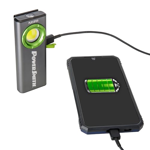Image of PowerSmith Rechargeable EDC Flashlight, Power Bank 1200 Lumen Slim Flat Flashlight with Metal Housing, Magnetic Pocket Clip, USB-C Charging Cable, IPX7 Waterproof, and 2 Year Warranty (PLR12F2S)