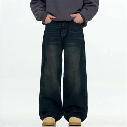 Men's Denim Trousers Solid Color Worn-Out Washing Straight Bottom Wide Leg Loose Jeans3