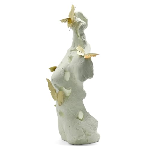 Lukitas Abstract Female Bust with Butterflies Statue and Sculpture, Body Figurine Art Decor, Beauty of Defects, Aesthetic Ornament for Office Living Room Bedroom, Beige, Resin 16" - Image 5