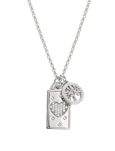 Nomination – "Let There Be Love.. Talisman Necklace in Rhodium-Plated 925 Sterling Silver with White Cubic Zirconia and Heart & Tree of Life Charm with Rose Quartz, Adjustable Length 42–47 cm