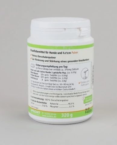 Anibio Calcium Plus 320g | Eierschalen Pulver | für gesunde Knochen | bei Wachstum | trächtige Hündinnen | Für Gebiss und Knochenbau | barfen | Eierschalenpulver für Hunde & Katzen