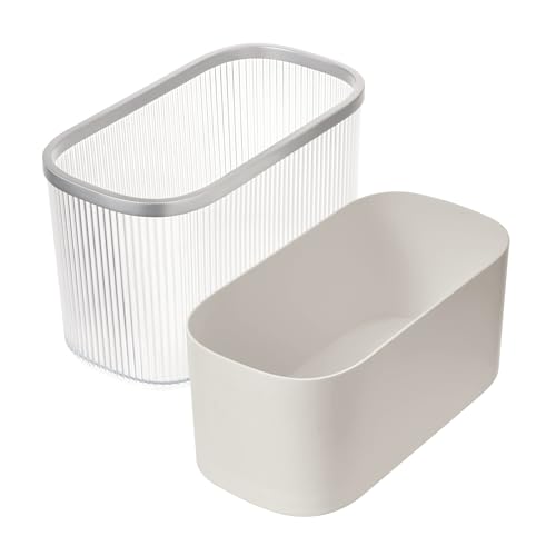 Image of iDesign Fluted Plastic Bathroom Trash Can, Clear /Satin /Gray | Storage for Toilet Paper