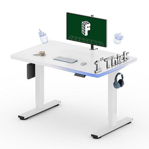 Image of FLEXISPOT 40 inchx24 inch Electric Standing Desk, White | One-Piece Desktop, 1 inch Thick Top, Height Adjustable, Stable Steel Frame, Home Office & Multi-Monitor Setup
