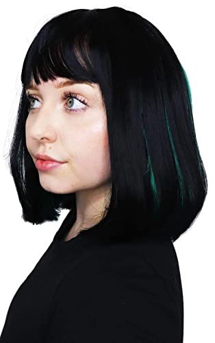 ALLAURA Two Tone Wig for Women Black & Emerald Green – Realistic Hair with Bangs, Fits All, Heat-Resistant, Curl & Restyle Bob – Fashion or Cosplay Fun image 4