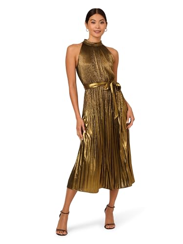 Adrianna Papell Women's Halter Pleated Metallic Dress