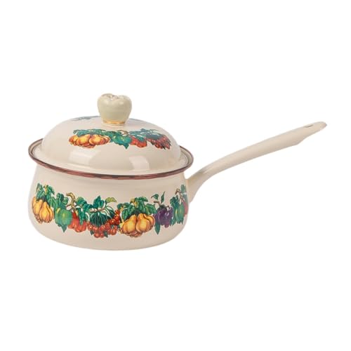 MagiDeal Small Enamel Milk Pot Butter Warmer Small Milk Pan Heating Milk Boiling Water Small Saucepan Sauce Pan for Camping RV Travel