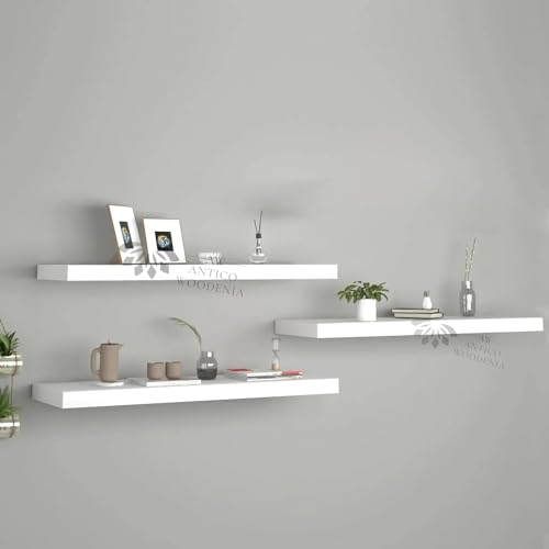 Image of Aries Wooden Floating Wall Shelf| Wall Rack Shelf | Wall Mount for Living Room, Bedroom, Kitchen (Set of 3 White, XX-Large (24inches))