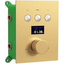 AYIVG Brushed Gold Thermostatic Mixer Valve Temperature Display 3 Way Function Shower Diverter Valve Brass Faucet Shower Rough-In Mixer Valve Kit Can Use All Options At a Time