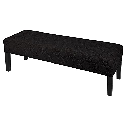 Image of SearchI Dining Bench Cover, Stretch Washable Long Bench Seat Covers, Rectangle Dining Table Bench Slipover for Dining Room, Living Room, Kitchen(Hexagon Jacquard Black)