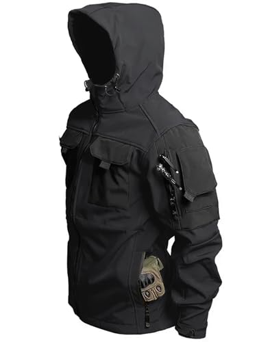 Men's Tactical Soft Shell Jacket Lightweight Water-Resistant Spring Fall Windbreaker Zip up Hooded Coat with Pockets2