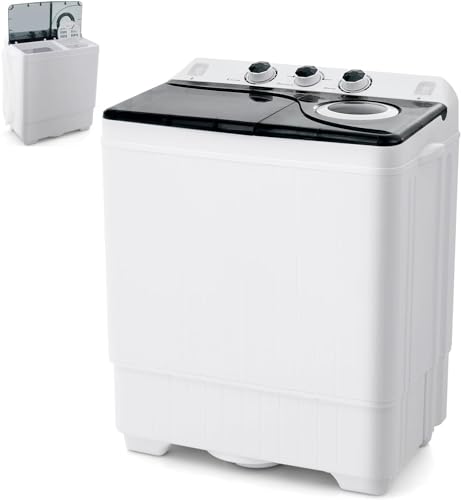 RELAX4LIFE Mini Machine à Laver à 2 Cuves Capacité 8,5 KG, Lave-Linge Semi-Automatique avec Minuteur & Essoreuse, Lave-Linge Portable Compact pour Appartement Dortoir Maison (Noir | 8,5 KG)
