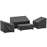 Outsunny Coperture per Mobili da Esterno Set 4 Pezzi, 420D Oxford Impermeabile, Copertura per Tavolo, Poltrone e Divano da Giardino con 6 Prese d'Aria, Antivento, Nero