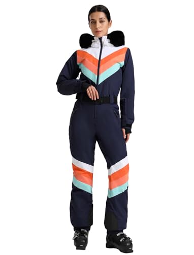 GSOU SNOW Retro Ski Suit Women Snowsuit One Piece Snowboardsuit Jumpsuit Waterproof Windproof for Winter