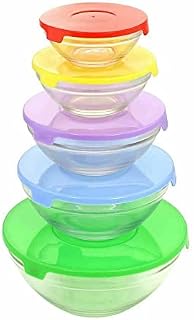 5 Pcs Glass Storage Bowl Set with Multi Coloured Lids Food Storage Microwave Dishwasher Freezer Safe Dessert Salad Bowls Stackable Glass Food Storage Containers Glass Meal Prep Containers