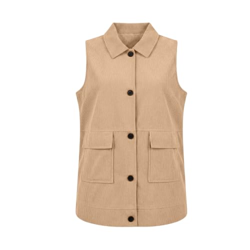 Corduroy Vest Women Sleeveless Turn Down Collar Button Up Waistcoat - image 6