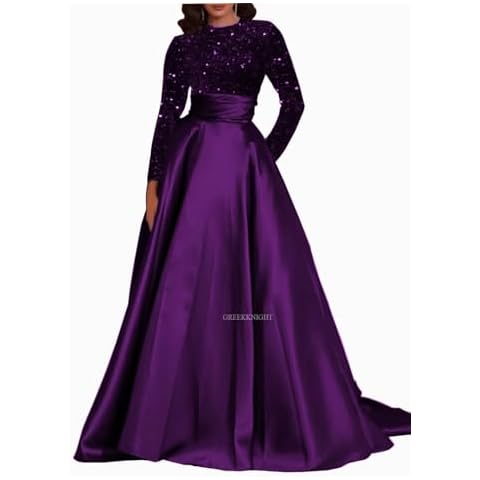 GREEKKNIGHT Women's Sequin Satin Prom Dress Cover