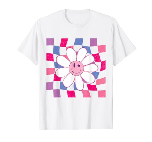 Divertida cara a cuadros con una sonrisa feliz y sonriente, Daisy Flower Girl Camiseta