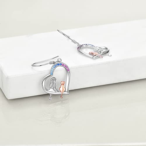 Pendientes de corazón con búho y árbol de la vida hechos de plata esterlina para mujer 2