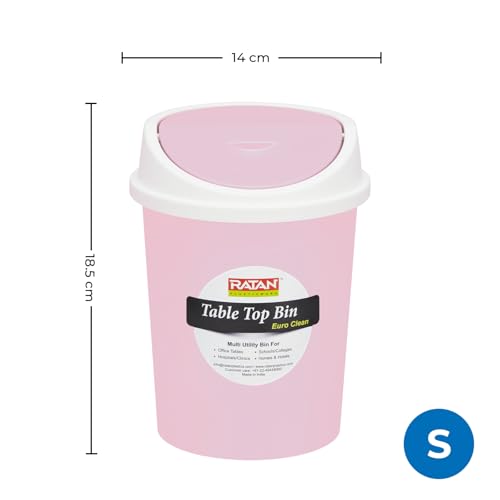 Image of RATAN PLASTICWARE Euro Clean Table Top Small Mini Dustbin with Swing Lid for Study Table, Desk, Kitchen Sink, Car, Kids Room| Compact and Stylish Waste Storage Garbage Bin - 1.5 Litre, Pink