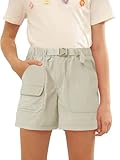 Batermoon Girls Relaxed Fit Shorts High Elastic Waist Casual Summer Cargo Shorts with Pockets 4-14 Years Khaki