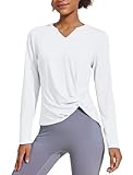PINSPARK Womens Long Sleeve Workout Shirt Hiking Tops Athletic Yoga Casual Tee Shirts A_White Medium