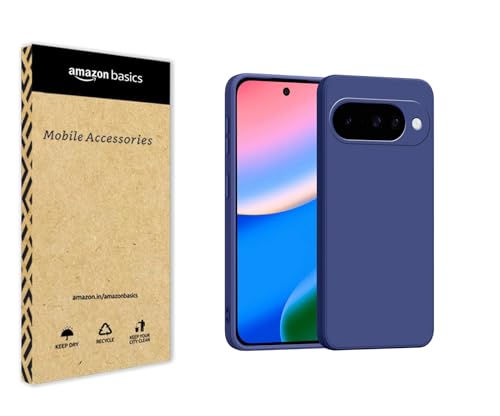 Image of amazon basics Back Cover for Google Pixel 10 5G | Ultra Slim Soft Rubberised Case | Matte Silicone Flexible Mobile Case | Camera Protection - Blue