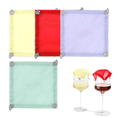 Genérico Fundas Pesadas Para Copas de Vino | 4 Fundas Protectoras Reutilizables,Tapa Transpirable Con Dije Para Reuniones Bodas Picnic Exterior Restaurante Barbacoa