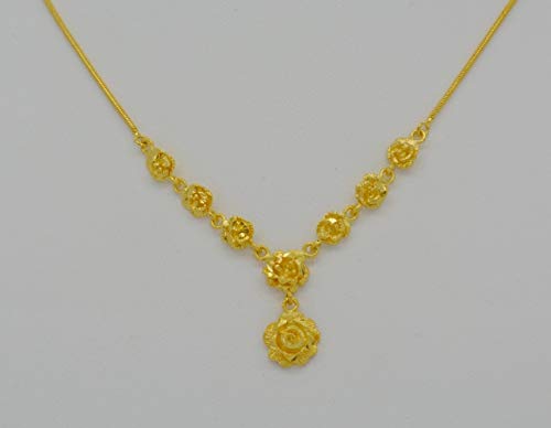 Yellow Gold GP Flower Rose Snake Chain Drop Pendant Necklace 1 mm 18 inches3