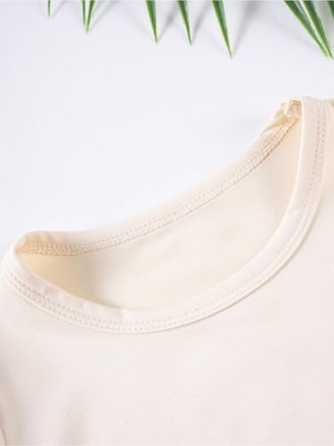 Hansber Kids Girls 2-Piece Solid Color Sports Outfit Round Neck T-shirt with Shorts for Exercise Workout Beige 2-3 Years2