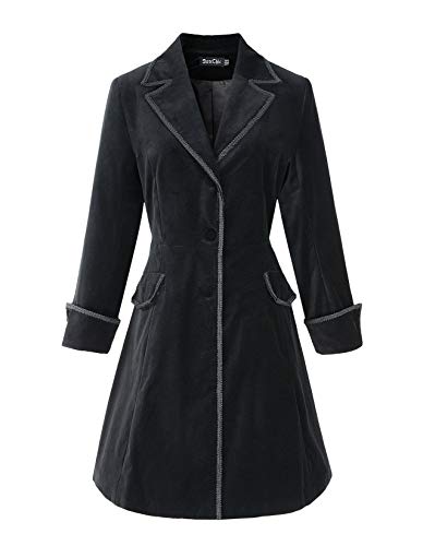 DarcChic Womens Gothic Velvet Coat Steampunk Victorian Corset (US12, Black)