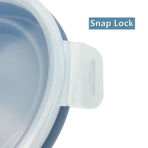 Lunbengo 3Piece Collapsible Bowl With Lids, Microwave Silicone Meal Prep Lunch Containers, Ideal Food Bowls For Snacks, Fruits, Oatmeal, Camping Travel, Round, Blue #TOP6