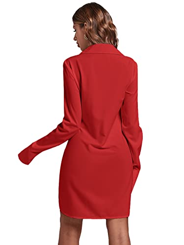 LYANER Women's Lapel Collar Buttons Down Side Slit Long Sleeve Mini Shirt Dress2