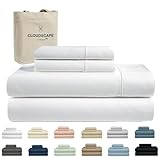Cloud Scape Linen 100% Egyptian Cotton Sheets for Queen Size Bed, 4 Pieces Bedding Set, Hotel Quality, Silky Soft, Deep Pockets up to 17”, White