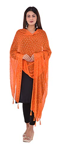 Image of YOUTHQUAKE Soft Chiffon Dupatta with Golden Foil Print & Tassels for Women & Girls