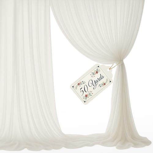 Sheer Voile Chiffon Fabric Draping Panels | 50 Yards 120" Wide Ivory Voile Fabric | Use for Backdrop Curtain -Wedding and Special Events