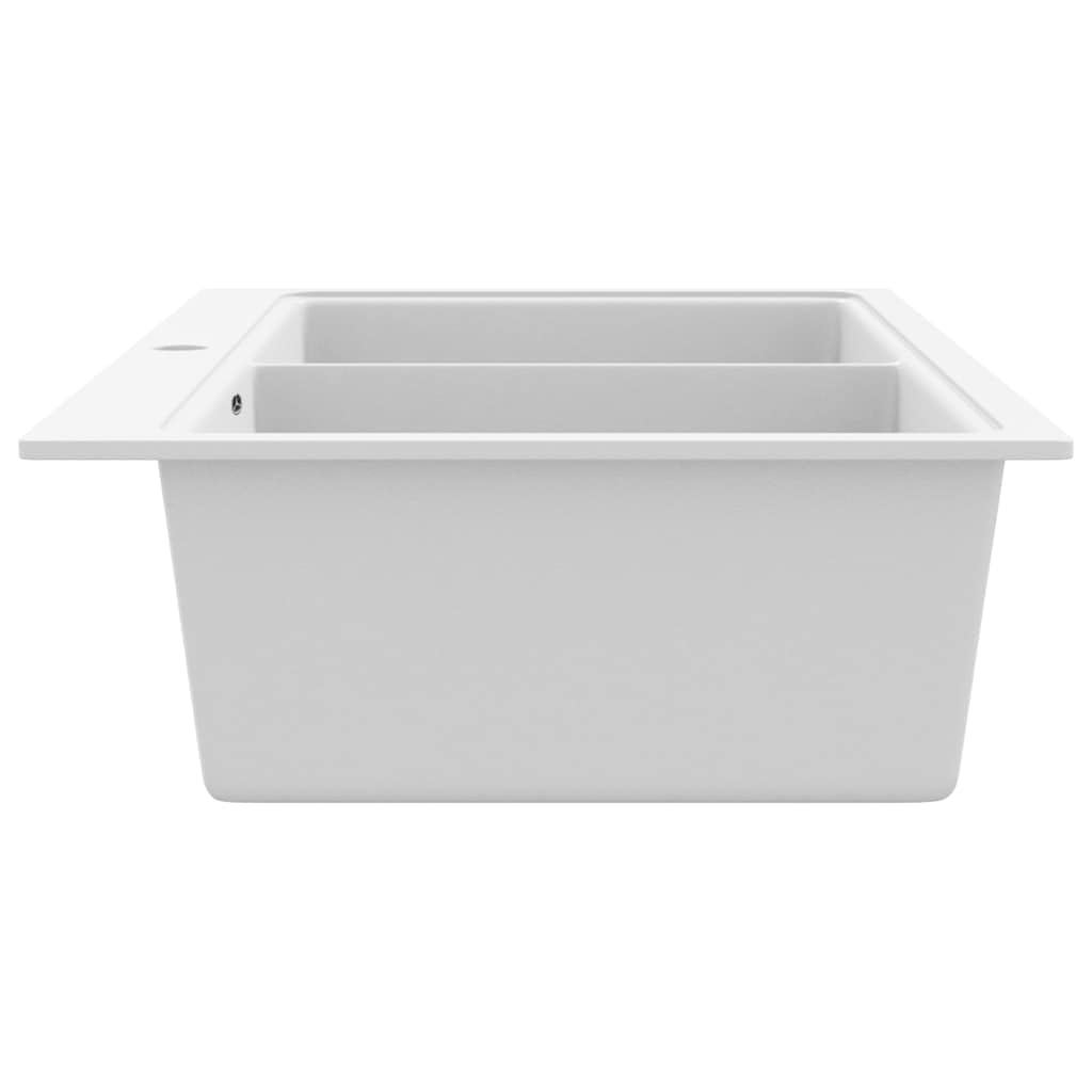 vidaXL Fregadero encastrable de Granito Blanco de Dos cubetas lavabos baño