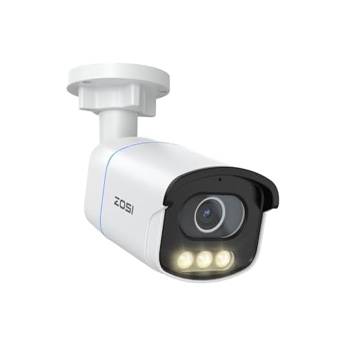 ZOSI 3K 5MP PoE Security Camera Outdoor with Full Color Night Vision, F1.0 Large Aperture, 1/1.79″ Image Sensor, Smart Warm Light,Human/Vehicle Detection,Spotlight Siren,C186 CCTV Camera