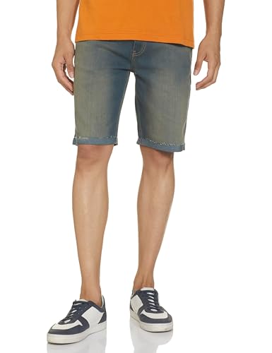 Image of The Indian Garage Co Men Slim Fit Solid Mid-Rise Denim Shorts