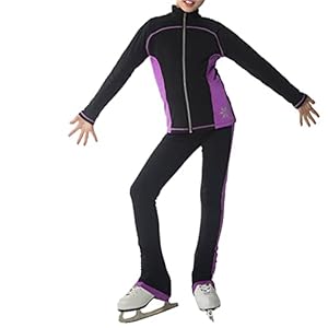 Lange Kunstschaatsjas Voor Dames Met Broek Warme Schaatsbroek Voor Meisjes Trainingsvest – 9 Maten, 10 Stijl(Size:3XS,Color:Purper)
